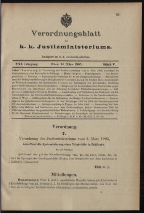 Verordnungsblatt des K.K. Justizministeriums 19050316 Seite: 1