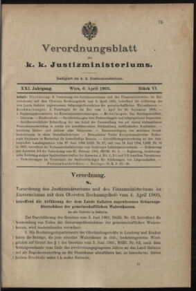 Verordnungsblatt des K.K. Justizministeriums 19050406 Seite: 1