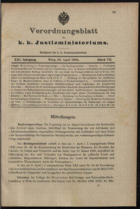 Verordnungsblatt des K.K. Justizministeriums 19050420 Seite: 1