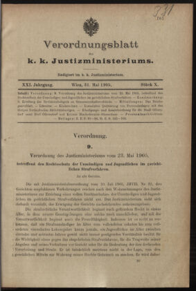 Verordnungsblatt des K.K. Justizministeriums 19050531 Seite: 1