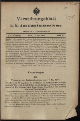 Verordnungsblatt des K.K. Justizministeriums 19050616 Seite: 1