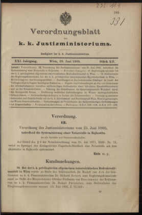 Verordnungsblatt des K.K. Justizministeriums 19050628 Seite: 1