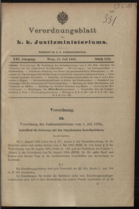 Verordnungsblatt des K.K. Justizministeriums 19050715 Seite: 1