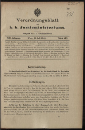 Verordnungsblatt des K.K. Justizministeriums 19050731 Seite: 1