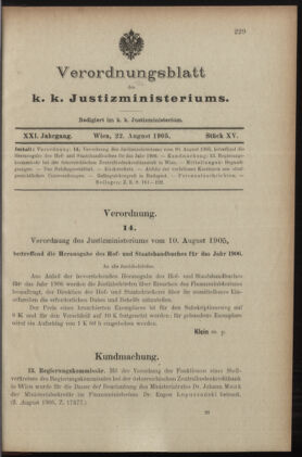 Verordnungsblatt des K.K. Justizministeriums 19050822 Seite: 1