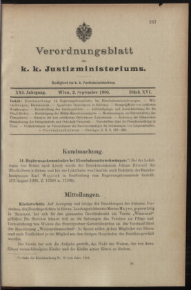 Verordnungsblatt des K.K. Justizministeriums 19050902 Seite: 1