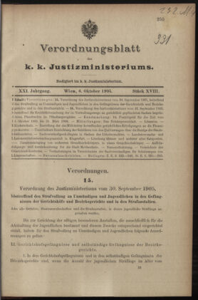 Verordnungsblatt des K.K. Justizministeriums 19051006 Seite: 1