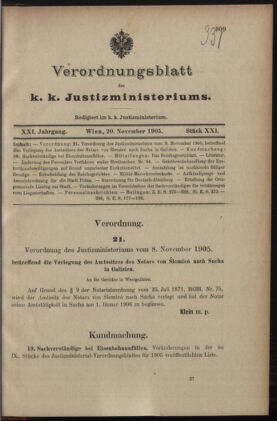 Verordnungsblatt des K.K. Justizministeriums 19051120 Seite: 1