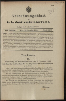 Verordnungsblatt des K.K. Justizministeriums 19051215 Seite: 1