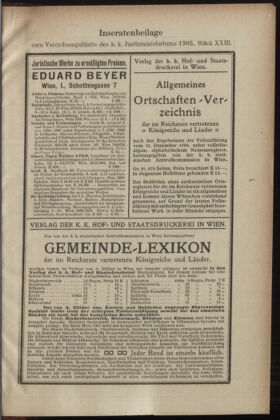 Verordnungsblatt des K.K. Justizministeriums 19051215 Seite: 23