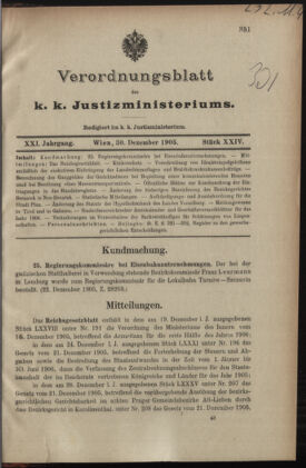 Verordnungsblatt des K.K. Justizministeriums 19051230 Seite: 1