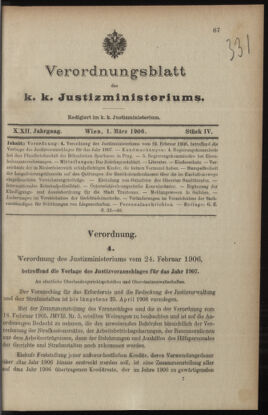 Verordnungsblatt des K.K. Justizministeriums 19060301 Seite: 1