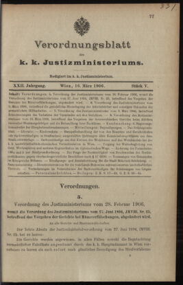 Verordnungsblatt des K.K. Justizministeriums 19060316 Seite: 1