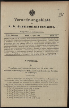 Verordnungsblatt des K.K. Justizministeriums 19060402 Seite: 1