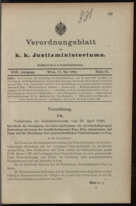 Verordnungsblatt des K.K. Justizministeriums 19060517 Seite: 1