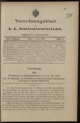 Verordnungsblatt des K.K. Justizministeriums 19060601 Seite: 1