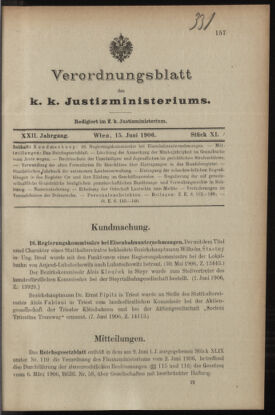 Verordnungsblatt des K.K. Justizministeriums 19060615 Seite: 1