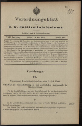 Verordnungsblatt des K.K. Justizministeriums 19060714 Seite: 1