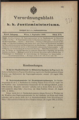 Verordnungsblatt des K.K. Justizministeriums 19060901 Seite: 1