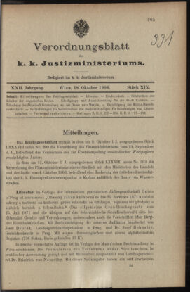 Verordnungsblatt des K.K. Justizministeriums 19061018 Seite: 1