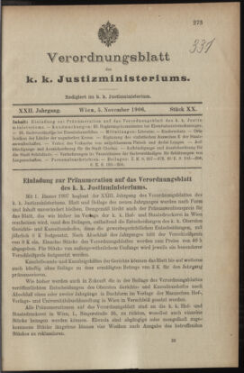 Verordnungsblatt des K.K. Justizministeriums 19061105 Seite: 1