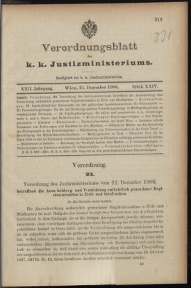 Verordnungsblatt des K.K. Justizministeriums 19061231 Seite: 1