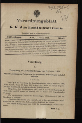 Verordnungsblatt des K.K. Justizministeriums 19070111 Seite: 1