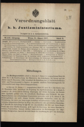 Verordnungsblatt des K.K. Justizministeriums 19070131 Seite: 1