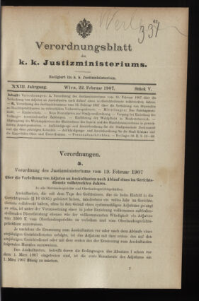 Verordnungsblatt des K.K. Justizministeriums 19070222 Seite: 1