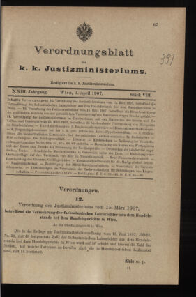 Verordnungsblatt des K.K. Justizministeriums 19070404 Seite: 1