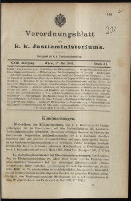 Verordnungsblatt des K.K. Justizministeriums 19070517 Seite: 1