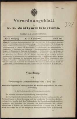 Verordnungsblatt des K.K. Justizministeriums 19070601 Seite: 1