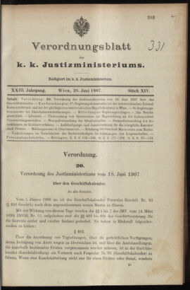 Verordnungsblatt des K.K. Justizministeriums 19070628 Seite: 1