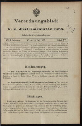 Verordnungsblatt des K.K. Justizministeriums 19070718 Seite: 1