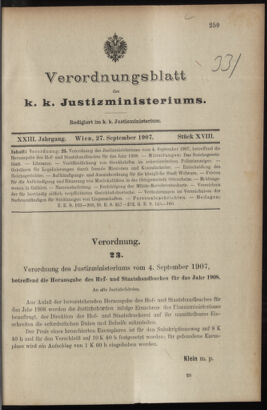 Verordnungsblatt des K.K. Justizministeriums 19070927 Seite: 1