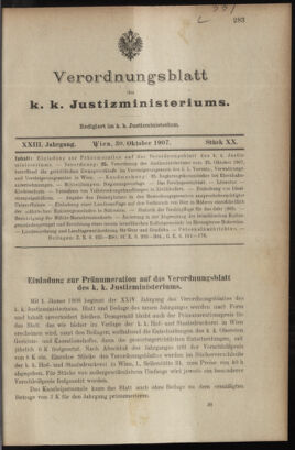 Verordnungsblatt des K.K. Justizministeriums 19071030 Seite: 1