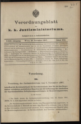 Verordnungsblatt des K.K. Justizministeriums 19071120 Seite: 1