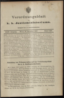 Verordnungsblatt des K.K. Justizministeriums 19071130 Seite: 1