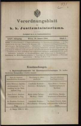 Verordnungsblatt des K.K. Justizministeriums 19080116 Seite: 1