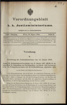 Verordnungsblatt des K.K. Justizministeriums 19080118 Seite: 1