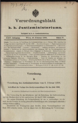 Verordnungsblatt des K.K. Justizministeriums 19080220 Seite: 1