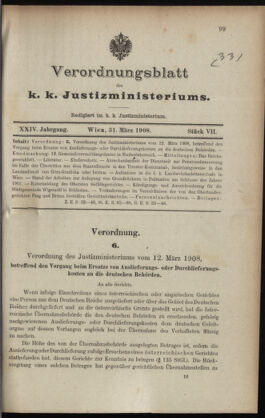 Verordnungsblatt des K.K. Justizministeriums 19080331 Seite: 1