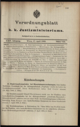 Verordnungsblatt des K.K. Justizministeriums 19080417 Seite: 1