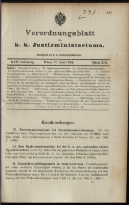 Verordnungsblatt des K.K. Justizministeriums 19080630 Seite: 1