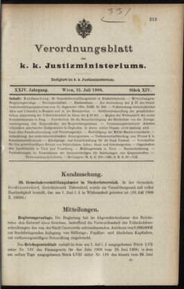 Verordnungsblatt des K.K. Justizministeriums 19080715 Seite: 1