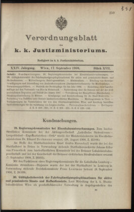 Verordnungsblatt des K.K. Justizministeriums 19080917 Seite: 1