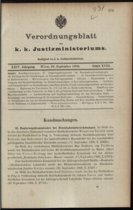 Verordnungsblatt des K.K. Justizministeriums 19080929 Seite: 1