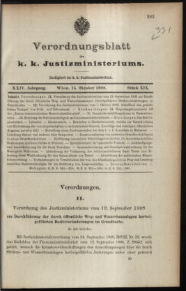 Verordnungsblatt des K.K. Justizministeriums 19081015 Seite: 1