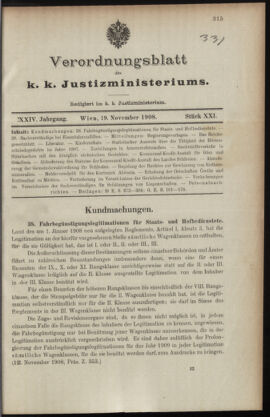 Verordnungsblatt des K.K. Justizministeriums 19081119 Seite: 1