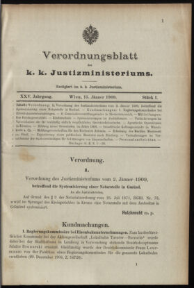 Verordnungsblatt des K.K. Justizministeriums 19090115 Seite: 1